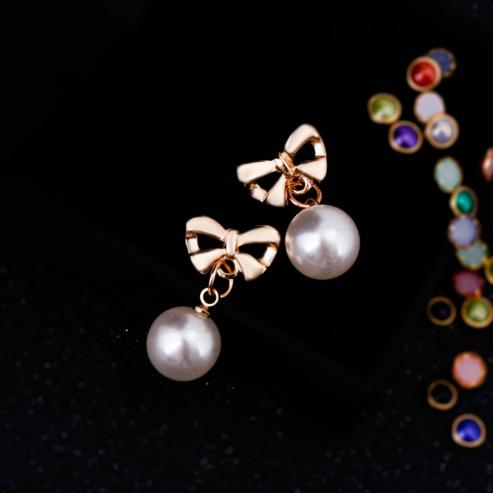 Zircon Bow Pearl Hypoallergenic Earrings Heart-shaped
