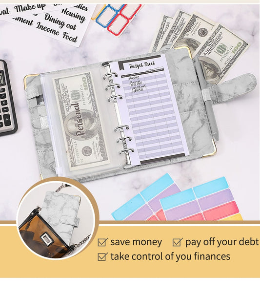 A6 Budget Binder - Marble Pattern with Corner Protector (5 colors)