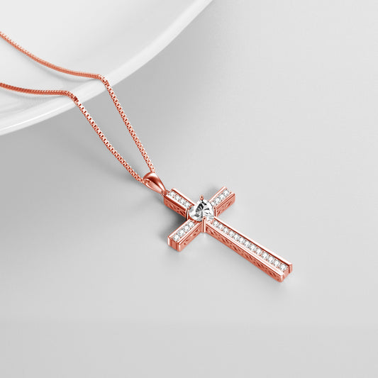 YFN Birthstone Rose Gold Plated Cross Necklace for Women Jewelry Gifts (US only)