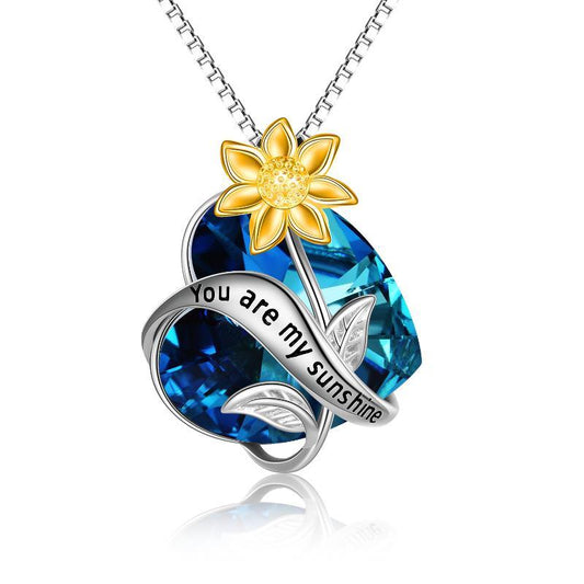 YFN 'You Are My Sunshine' Sunflower Pendant Necklace In Sterling Silver With Crystal