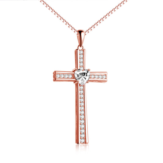 YFN Birthstone Rose Gold Plated Cross Necklace for Women Jewelry Gifts (US only)
