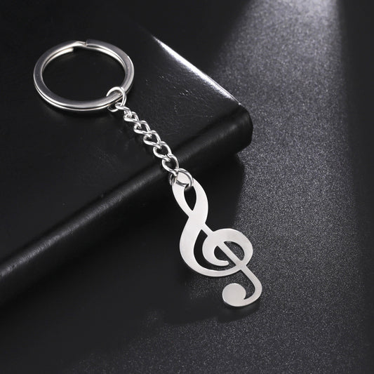 All-match Design for Music Lover or Student Note Pendant Stainless Steel Key Ring