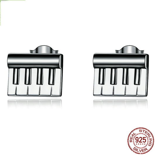 s925 silver musical pattern stud earrings piano