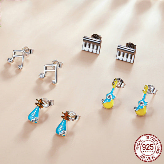 s925 silver musical pattern stud earrings