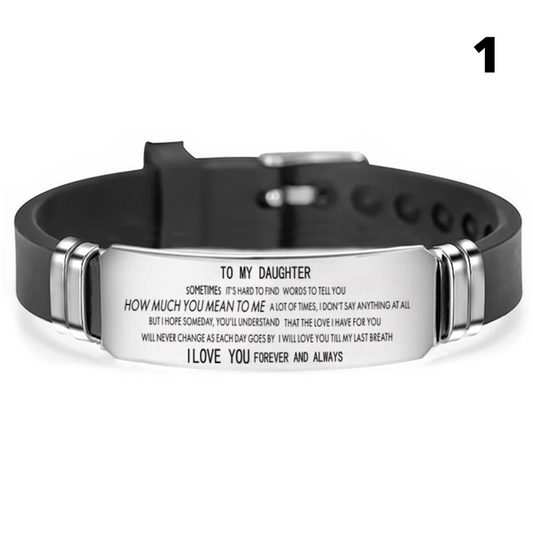 Gift for daughter from mother, father, parent,  mom, bracelet, graduation day, birthday, anniversary, "to daughter" adjustable silicone stainless steel inspirational bracelet to daughter from mom, dad,