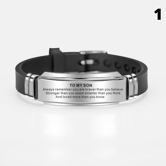 Gift for son, "To My Son" Stainless Steel Silicone Bracelet From Mom / Dad, graduation day, birthday, anniversary