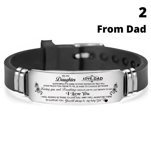 Gift for daughter from father, daddy, bracelet, graduation day, birthday, anniversary, "to daughter" adjustable silicone stainless steel inspirational bracelet to daughter from dad