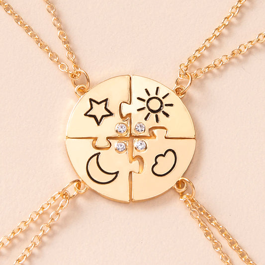 jigsaw puzzle 4-pcs rhinestone necklaces for best friends / sisters / brothers gold