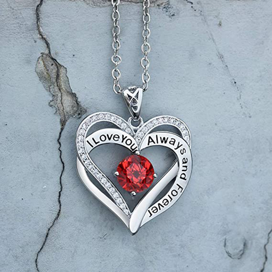 interlocking crystal heart birthstone necklace