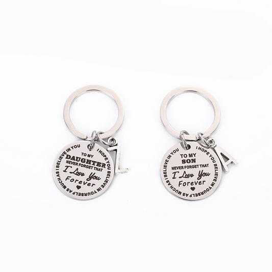 dad/mom "to my son" round stainless steel keychain with a alphabetic letter