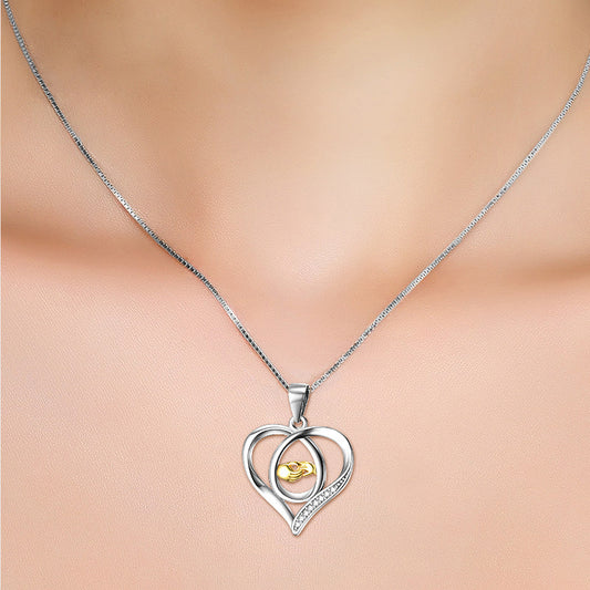 YFN S925 Mother and Child Hands Eternal Love Heart Pendant Necklace, Gift for Her, Gift for Girlfriend, girl, gift for lover, wife, Gift for Women, Gift for Mother, Mom, Mum, Valentine’s Day, Mother’s Day, Birthday, anniversary, graduation day