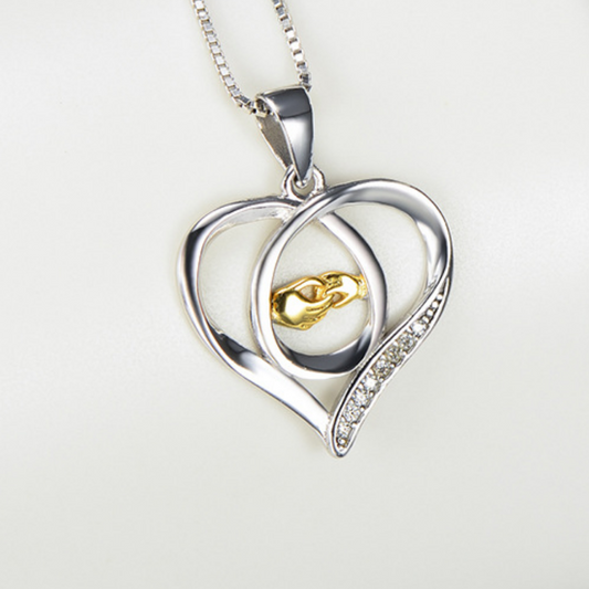 YFN S925 Mother and Child Hands Eternal Love Heart Pendant Necklace, Gift for Her, Gift for Girlfriend, girl, gift for lover, wife, Gift for Women, Gift for Mother, Mom, Mum, Valentine’s Day, Mother’s Day, Birthday, anniversary, graduation day