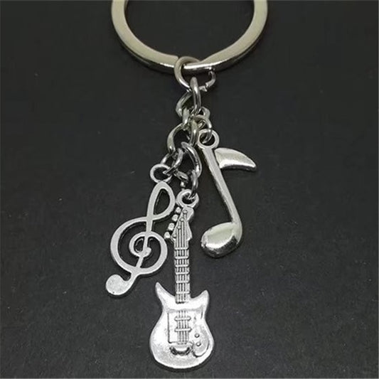 silver guitar & music note keychain