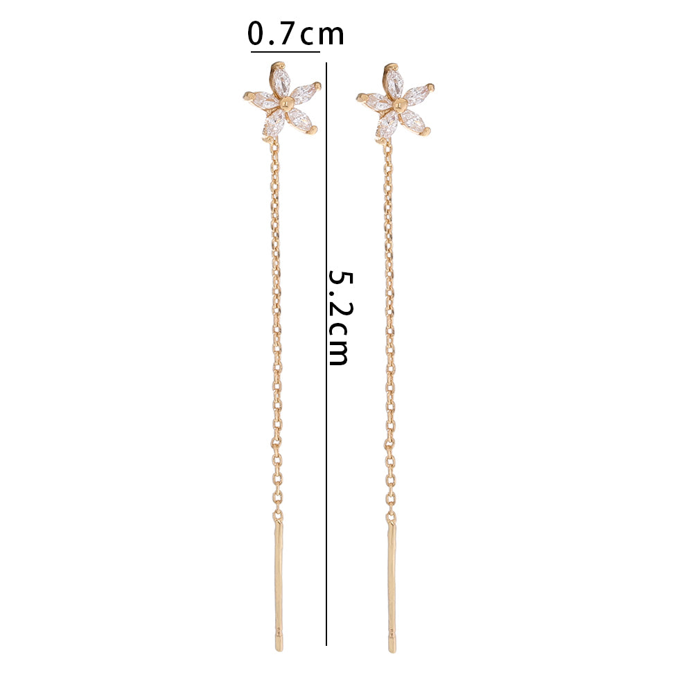 New Style Copper Pentagram Micro-zircon Fashion Earrings Long Tassel Earline High-class Temperament Stud