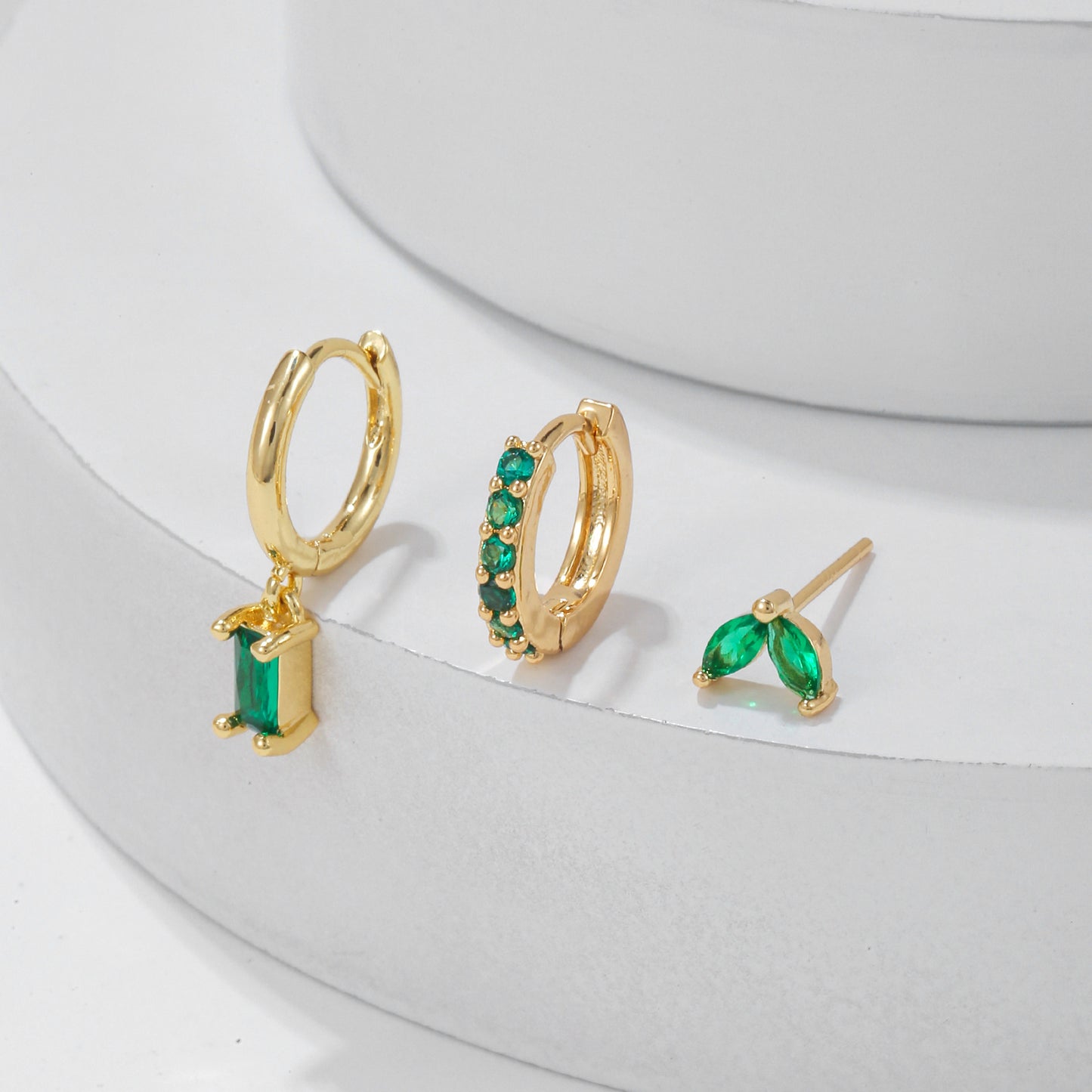 Rectangular Zircon Earrings Brass Gold-plated Micro-inlaid Green