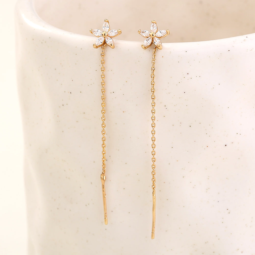 New Style Copper Pentagram Micro-zircon Fashion Earrings Long Tassel Earline High-class Temperament Stud