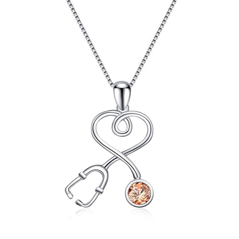 YFN Nurse Doctor Stethoscope Necklace 925 Sterling Silver with Charm Pendant (US only)