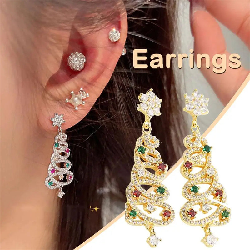 New Full Inlaid Colorful Zircon Christmas Tree Tassel Earrings Fashion Party Jewelry - Christmas Gift