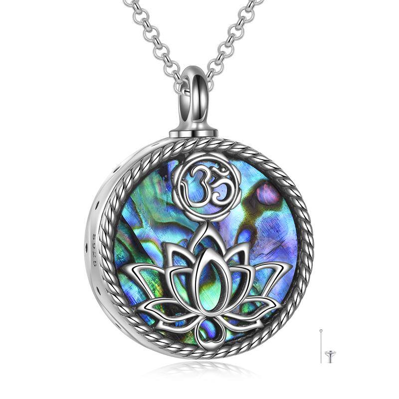 YFN S925 Yoga Lotus Urn Necklace with Abalone Shell Memorial Cremation Jewelry  (Gift Box included)