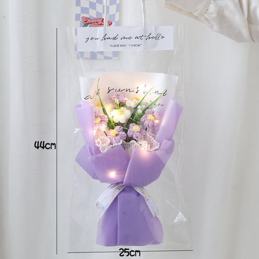 Finished Artificial Flower Wool Flowers Knitted Puff Bouquet Handbag