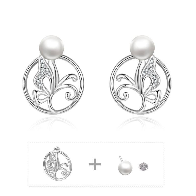 YFN Butterfly Earrings Sterling Silver Pearl Earrings Studs (Gift box included)