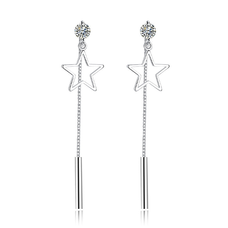 ANENJERY 925 Sterling Silver Zircon Star Long Tassel Earrings For Women Ear Chain oorbellen boucles d oreilles S E444