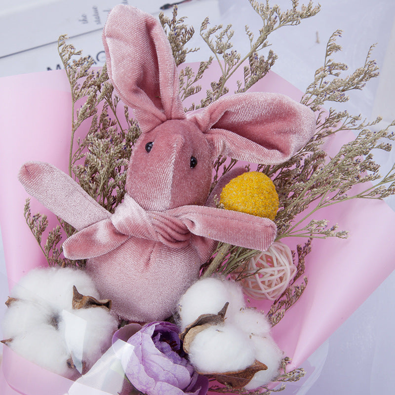 Wishing Rabbit Lighted Dried Tiny Flower Bouquet for Valentine's Day