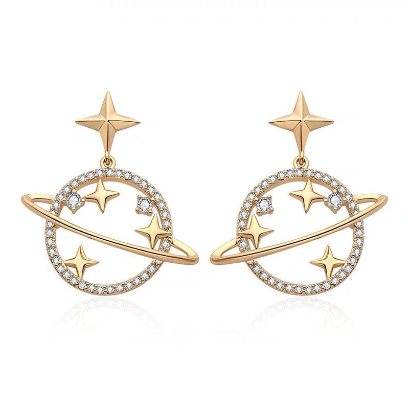 Korean Fashion Universe Planet Star Drop Earrings Aesthetic Zircon Dangle Trendy Femme Saturn Jewelry