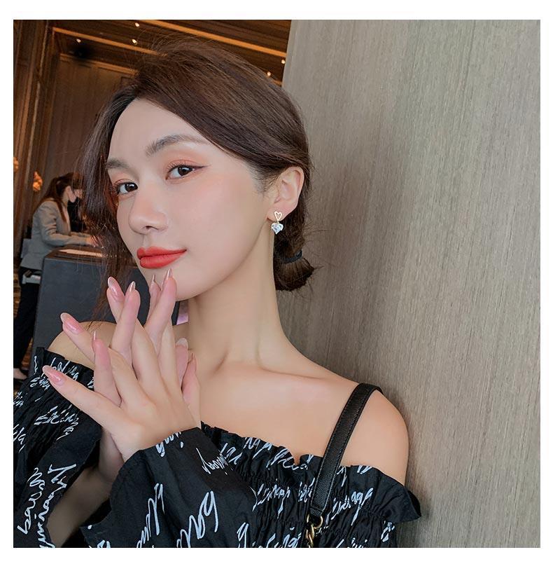 New Love Zircon Earrings Silver Needle Stud