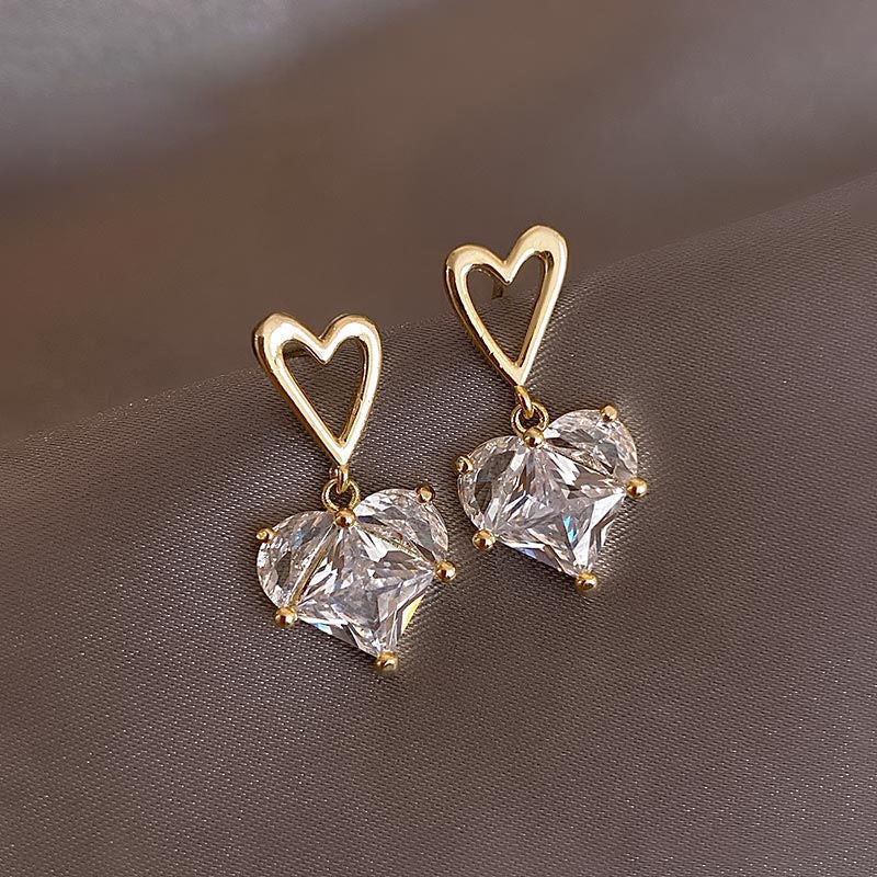 New Love Zircon Earrings Silver Needle Stud
