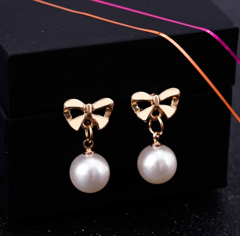 Zircon Bow Pearl Hypoallergenic Earrings Heart-shaped
