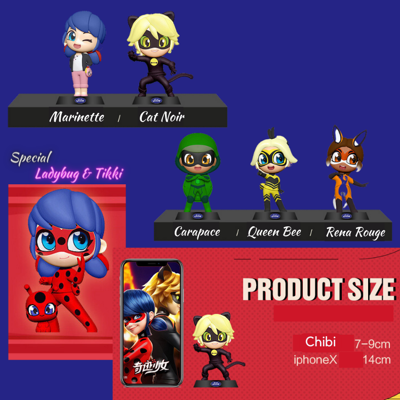 Box of 6 non-repetitive Miraculous: Ladybug & Cat Noir Chibi Figure Blind Box (Official Licensed)