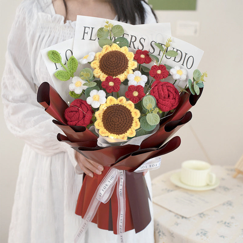 Hand-woven Flower Knitted Sunflower Bouquet FINISHED PRODUCT