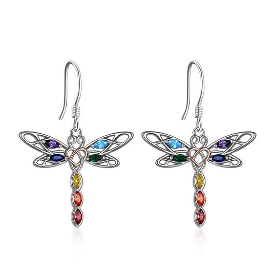 YFN S925 Celtic Dragonfly 7 Chakra angle Earrings for Women (Gift box included)