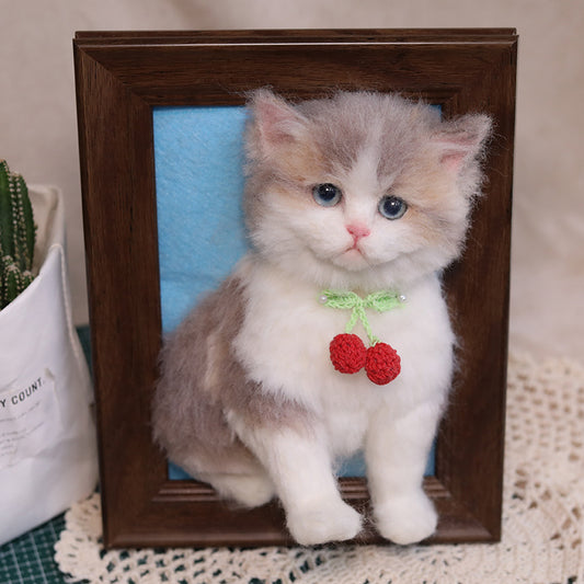 Custom Realistic Needle Felting Cat Portrait, Felt Cat Portrait in Frame, Pet Lover Gift