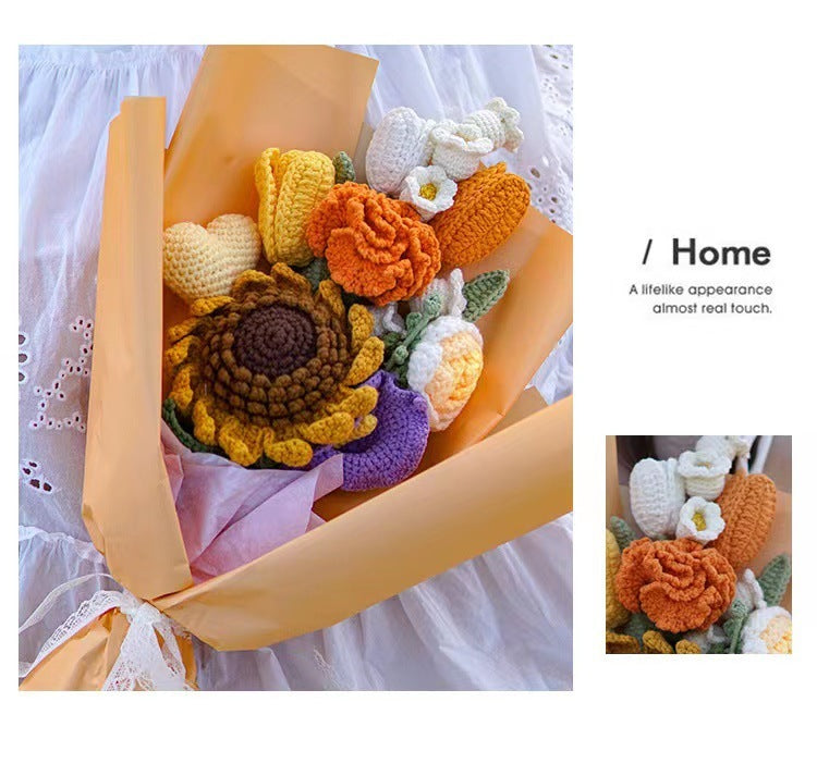 Hand-woven Sunflower Rose Bouquet FINISHED PRODUCT