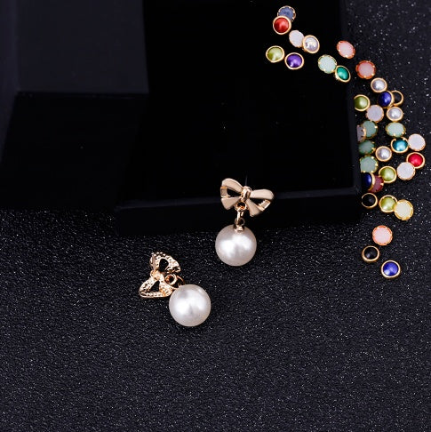 Zircon Bow Pearl Hypoallergenic Earrings Heart-shaped