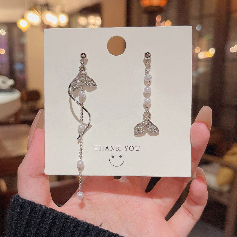 Silver Needle Long Fringed Zircon Earrings