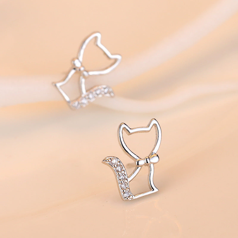 925 Silver Stud Earrings Butterfly Fox Cat Micro Inlaid Shining Zircon Accessories