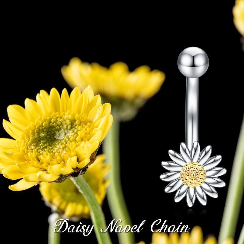 YFN S925 Sterling Silver Daisy Belly Bar for Women / Girls (Gift box included)