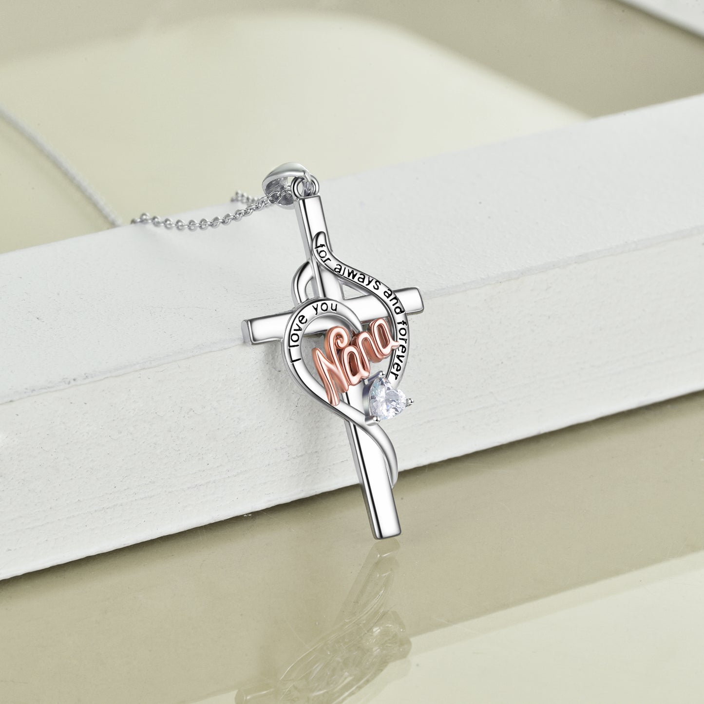 YFN Sterling Silver Nana Cross Necklace with Zircon for Nana  (Gift Box included)