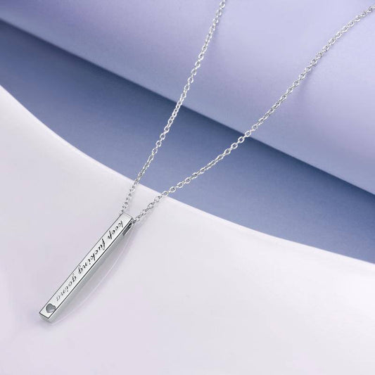 YFN S925 Vertical Bar Necklace Engraved Message Inspirational Jewelry  (Gift Box included)