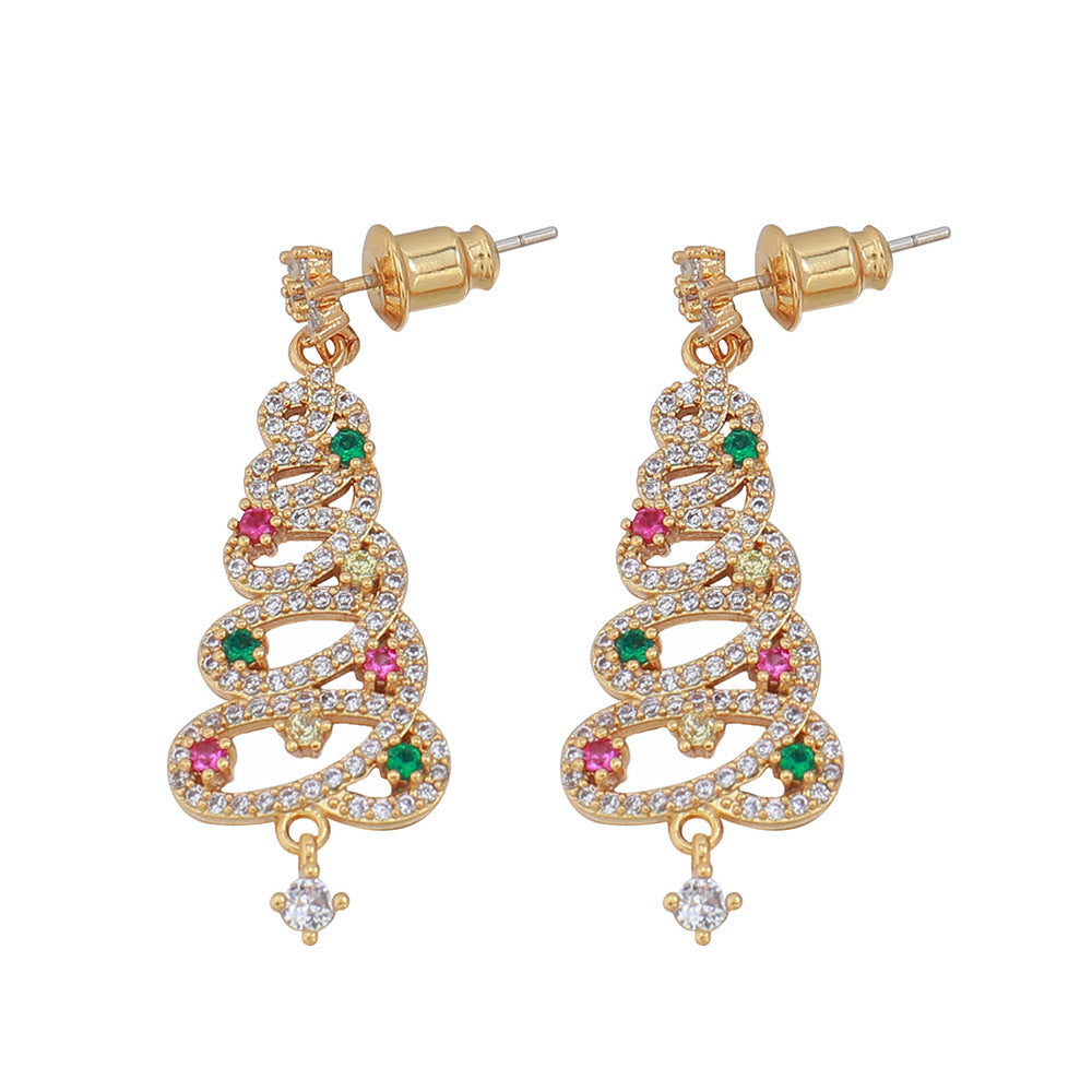 New Full Inlaid Colorful Zircon Christmas Tree Tassel Earrings Fashion Party Jewelry - Christmas Gift