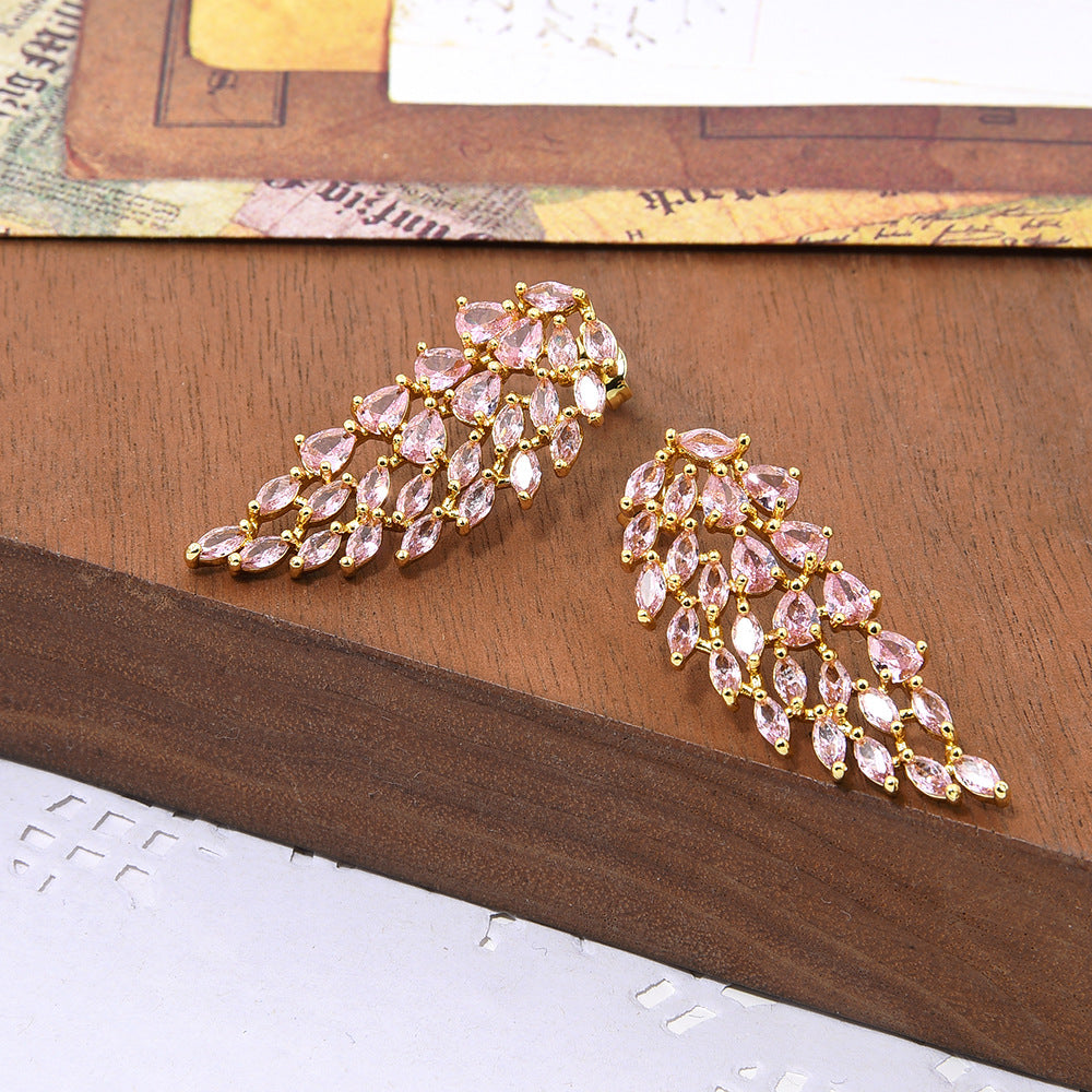 Women's Personalized Fashionable All-match Over Inlaid Zircon Angel Wings Earrings