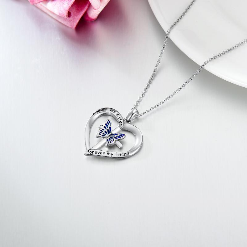 YFN Butterfly Heart Pendant Necklace in White Gold Plated Sterling Silver
