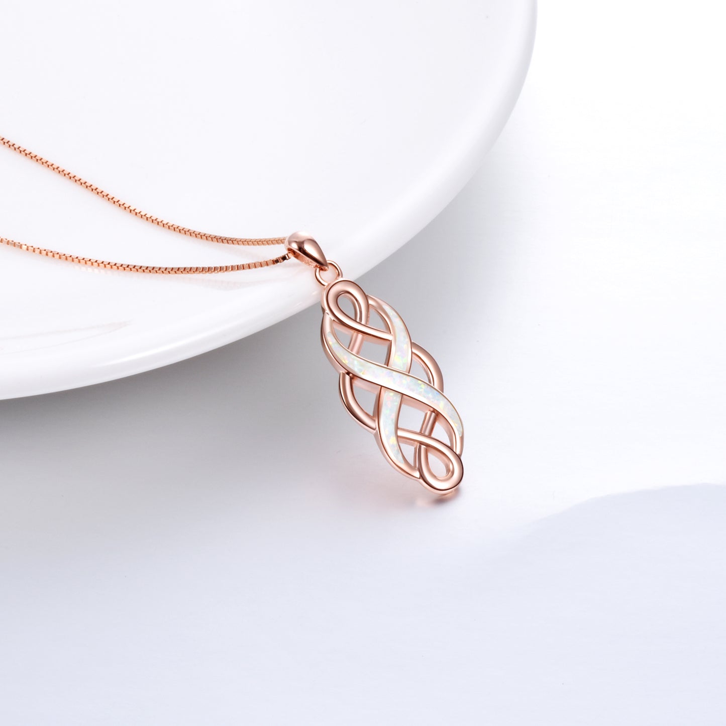YFN S925 Irish Celtic Knot Opal Pendant Necklace Infinity Love Necklace Gift for Her  (Gift Box included)
