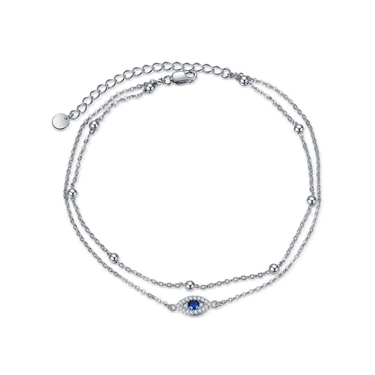 YFN S925 Evil Eye Anklets Double Layered Chain For Women / Girls Birthday Gifts Summer Beach Dainty Jewelry (Gift box included)
