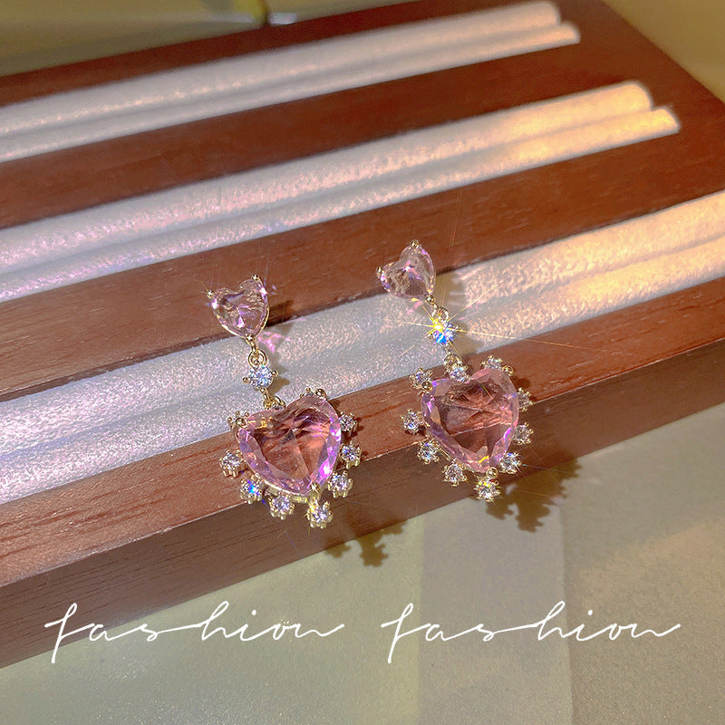 Silver Needle Heart-shaped Zircon Stud Earrings