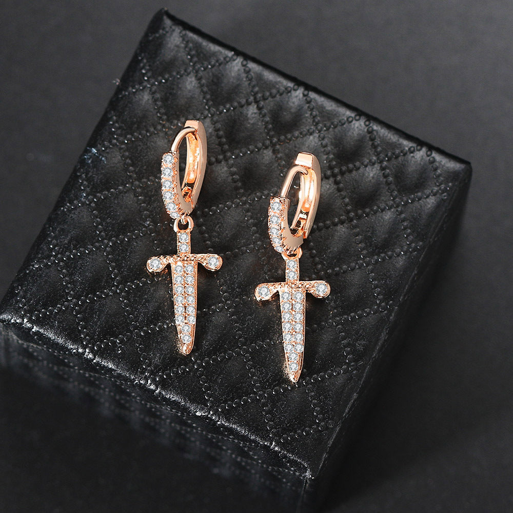 Cross Earrings Copper Micro Inlaid Zircon