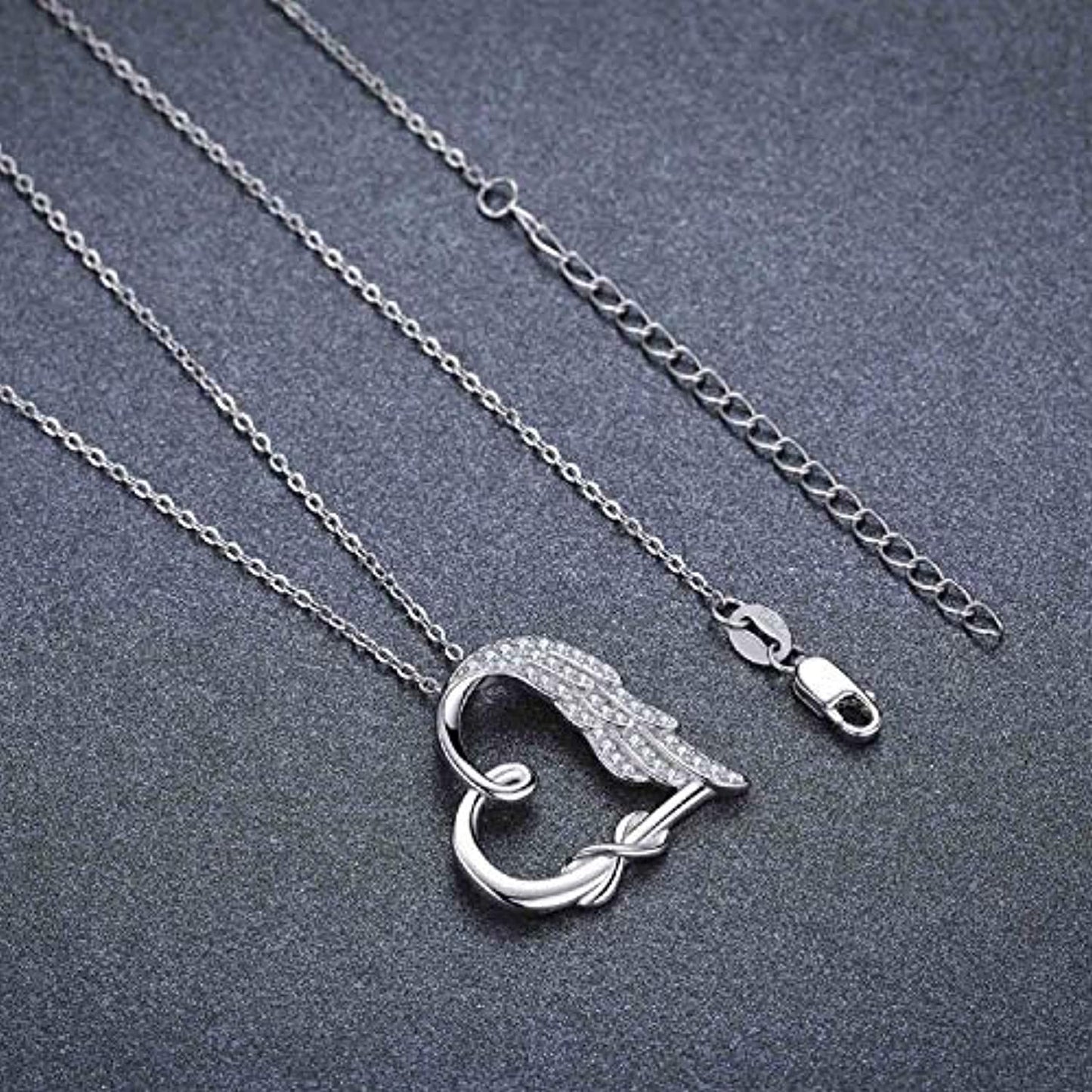 YFN Sterling Silver Guardian Angel Wings Heart Shape Infinity Symbol Pendant Necklace For Women And Girls (US only)